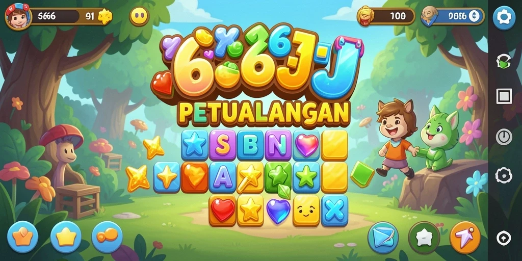 Screenshot gameplay 666J menampilkan aksi seru pencocokan permata.