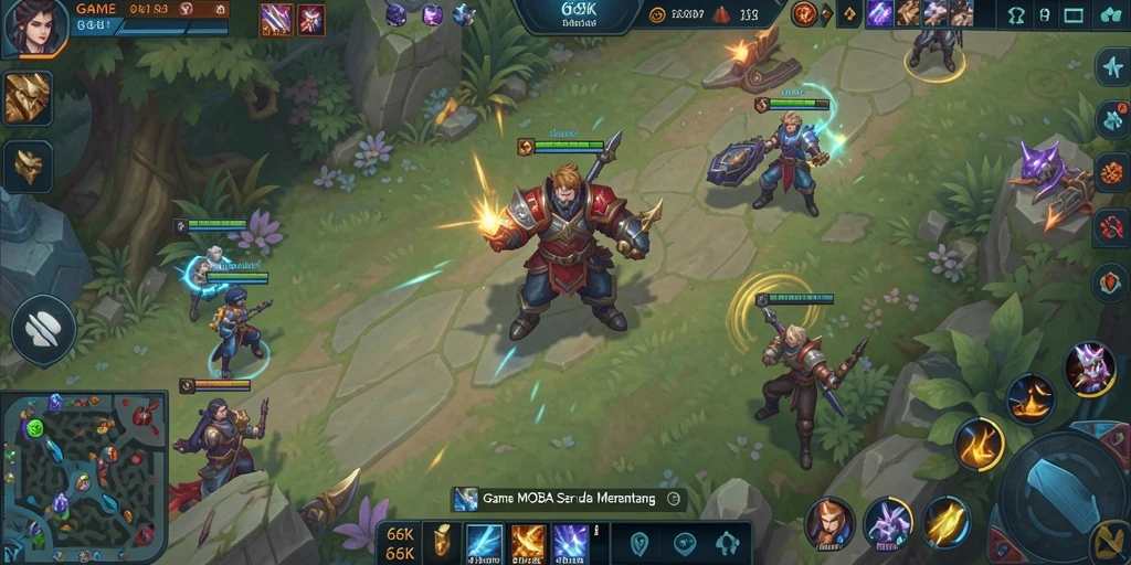 Screenshot menampilkan pertempuran seru dalam 66K sebagai MOBA.