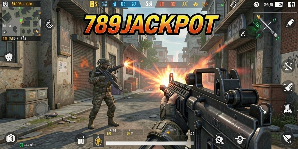 Screenshot menunjukkan aksi tembak-menembak seru di 789JACKPOT.
