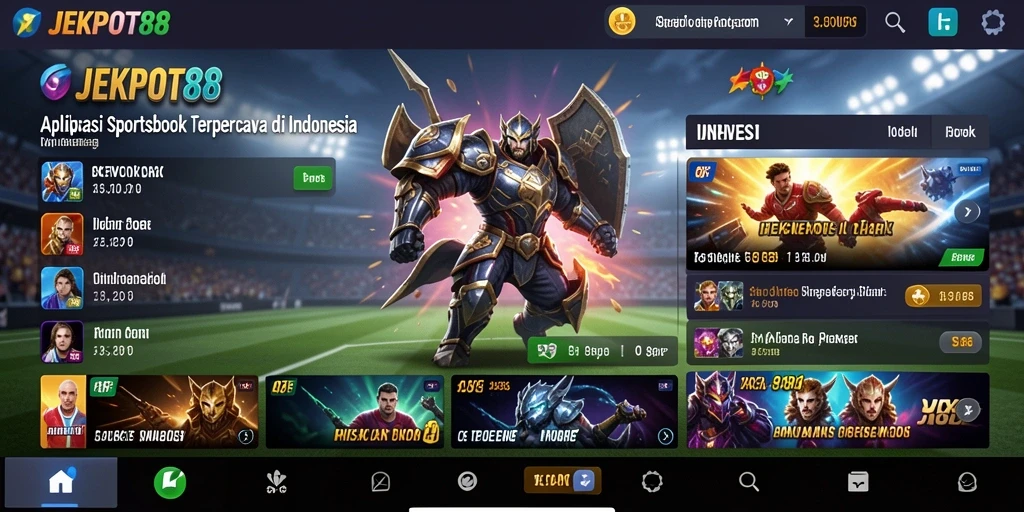 Tampilan antarmuka aplikasi JEKPOT88 dengan fitur sportsbook.