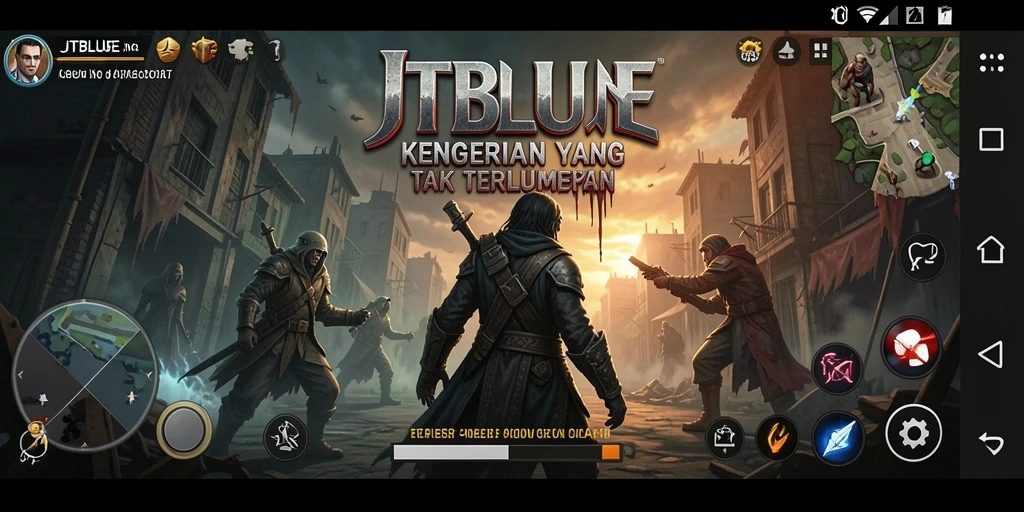 Screenshot gameplay JTBLUE dengan nuansa horor yang mencekam.