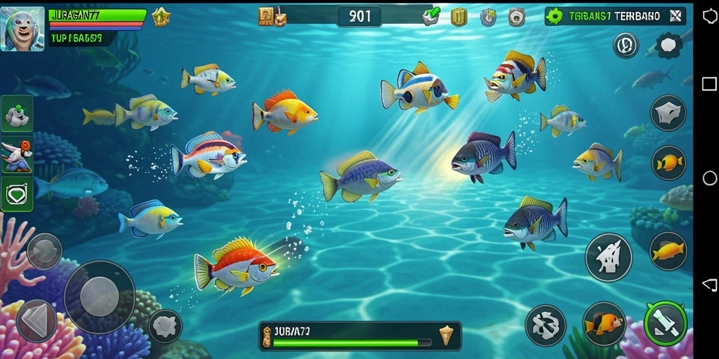 Tampilan gameplay menembak ikan yang seru di JURAGAN77.