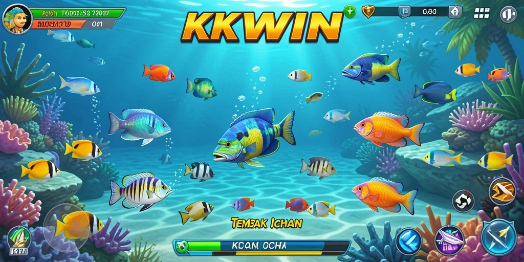 Screenshot gameplay KKWIN yang menunjukkan aksi menembak ikan.
