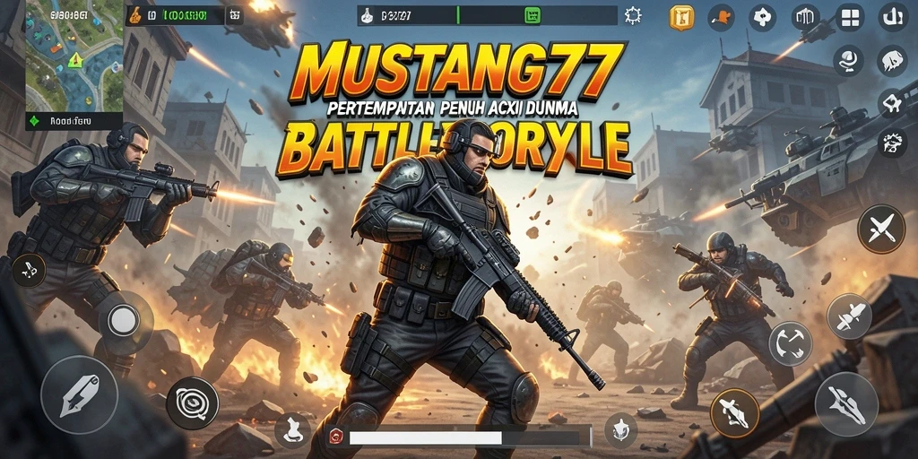 Tampilan epik dari gameplay Battle Royale MUSTANG77 yang mendebarkan.