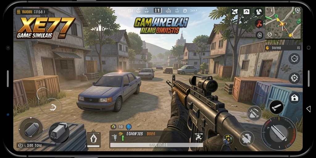 Screenshot gameplay XE77 yang menampilkan simulasi interaksi karakter.